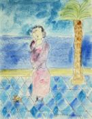 DORA HOLZHANDLER (French-British, 1928-2015) watercolour - 'By The Sea', Piano Nobile label verso,