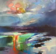 ‡ SCOTT NAISMITH (b.1978) oil on canvas - colourful coastal scene and sky, signed, 59 x 59cms