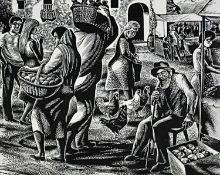 ‡ BEN SANDS (1920-2016) limited edition wood engraving (2/20) - 'Mediterranean Market', signed in