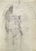 ‡ VICTOR NEWSOME (1935-2018) pencil and ink on lined paper - untitled figure drawing, signed and