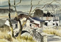 ‡ MOIRA HUNTLY (b.1932) watercolour - entitled verso 'Farm Nr. World's End', signed, 24 x 34cms