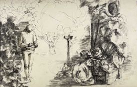 ‡ CHARLES MAHONEY RA (1903-1968) charcoal - entitled verso on Liss Fine Art label 'The Artist and