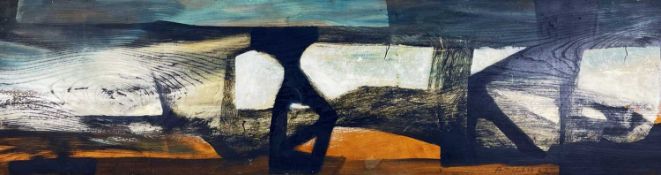 R J LLOYD (1926-2020) oil on wood - entitled verso 'Beachscape', signed and dated 1962 Provenance: