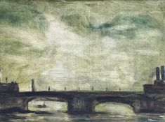 ‡ SIR SHULDHAM REDFERN KCVO CMG (1895-1985) oil on board - entitled verso 'Wandsworth Bridge