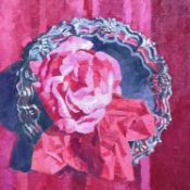 BRYN RICHARDS (b.1922) oil on canvas - study of a rose on a salver, unsigned, 40 x 40cms Provenance: