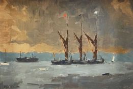 ‡ STANLEY MILLER (exh. 1956-1974) oil on board - Thames Barges at Pinmill, signed, artist's label