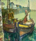 ATTRIBUTED TO WILLIAM BIRNIE (Scottish, 1929-2006) oil on board - 'Fishing boats, Arbroath',