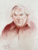 ‡ ADRIAN GEORGE (b.1944) red pencil - portrait of John Russell Taylor, signed, inscribed and dated