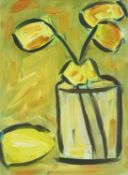 ‡ NICOLA MOSLEY (contemporary) oil on board - still life Vase and Lemon, artists label verso, 22 x