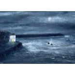 PETER JOHN JONES (contemporary) acrylic on board - entitled verso 'Boathouse & Coracles', signed,