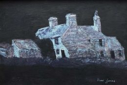 ‡ HUW JONES (b.1956) oil on board - farmstead at night, signed, 26 x 39cms Provenance: private
