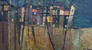 ‡ PETER OLIVER (1927-2006) oil on board - entitled verso on Redfern Gallery label, 'Houses St.