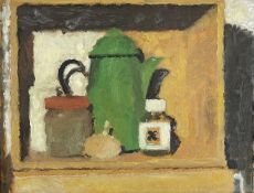 ‡ JOHN MICHAEL MADDISON (Scottish b.1952) oil on board - 'Still life with green jug', Royal