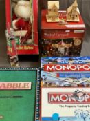 BOARD GAMES, CHRISTMAS ORNAMENTS, Galileo glass thermometer, games to include two sets of