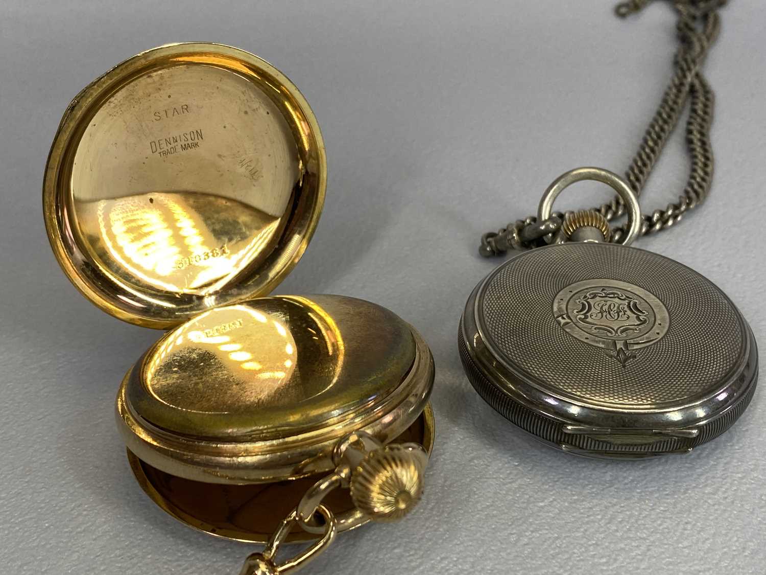 HALLMARKED SILVER CASED & GOLD PLATED CASE POCKET WATCHES (2) - the silver example with Birmingham - Image 3 of 4