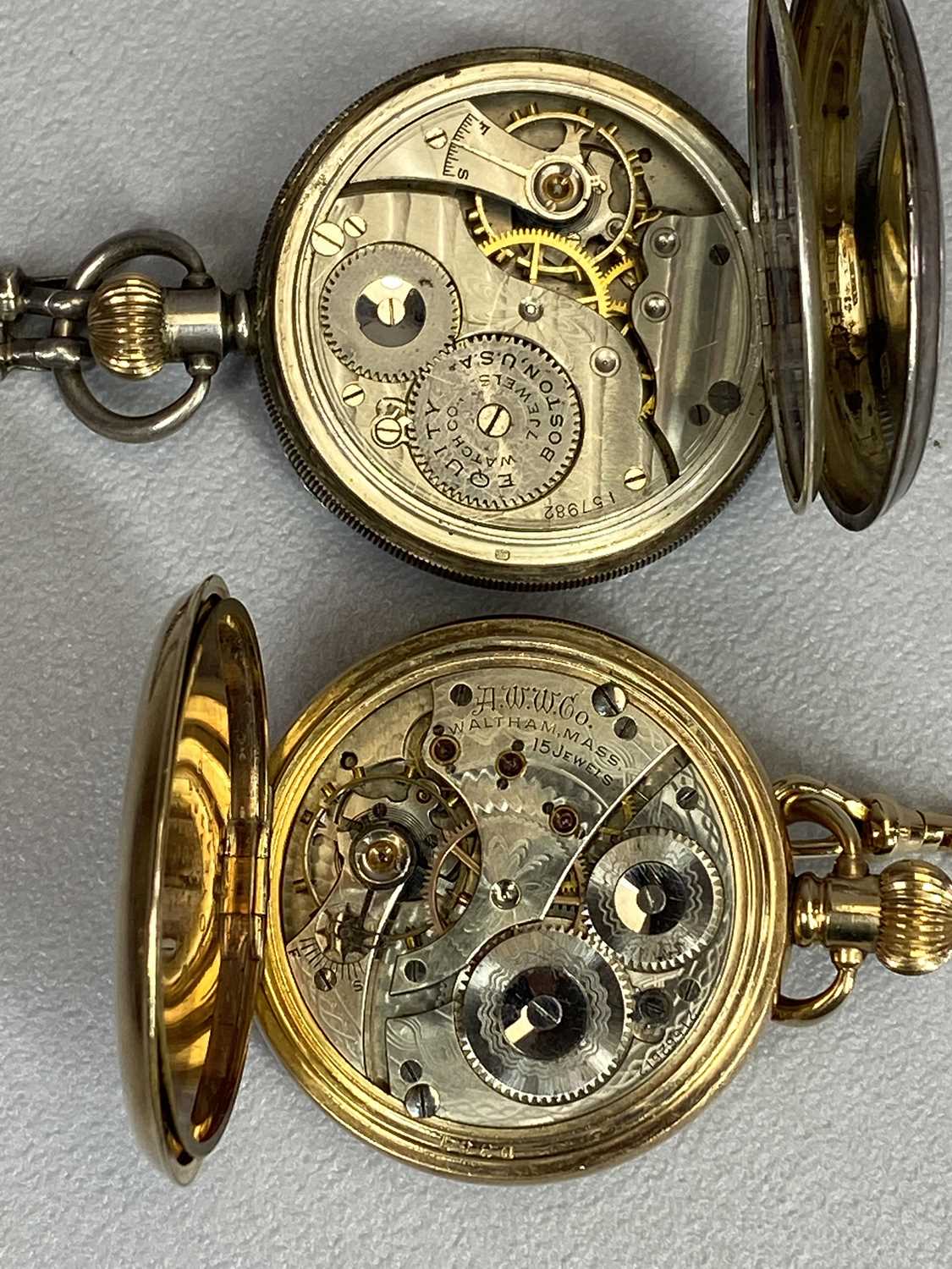 HALLMARKED SILVER CASED & GOLD PLATED CASE POCKET WATCHES (2) - the silver example with Birmingham - Image 4 of 4