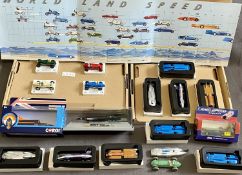 DINKY, CORGI, LLEDO LAND SPEED RECORD & MOTOR RACING CAR COLLECTION, 18 ITEMS - to include a vintage