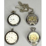 VINTAGE & MODERN POCKET WATCHES (4) - including a gun metal cased example with Arabic numerals to