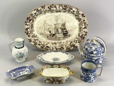 LIVERPOOL HERCULANEUM, early Wedgwood, Copeland late Spode, 7 items to include a brown and white