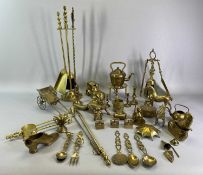 BRASS FIRE IRONS and an ornamental assortment