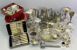 PIQUOT WARE 3 PIECE TEASET, EP and other plated ware, cased and loose cutlery and collector's