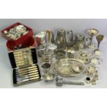 PIQUOT WARE 3 PIECE TEASET, EP and other plated ware, cased and loose cutlery and collector's