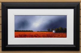 BARRY HILTON oil on canvas - titled 'The Crimson Fields' with edited copy certificate 'Whitewall