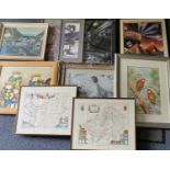 PAINTINGS & PRINTS ASSORTMENT - a good quantity, typical size including frame 75 x 65cms (scroll