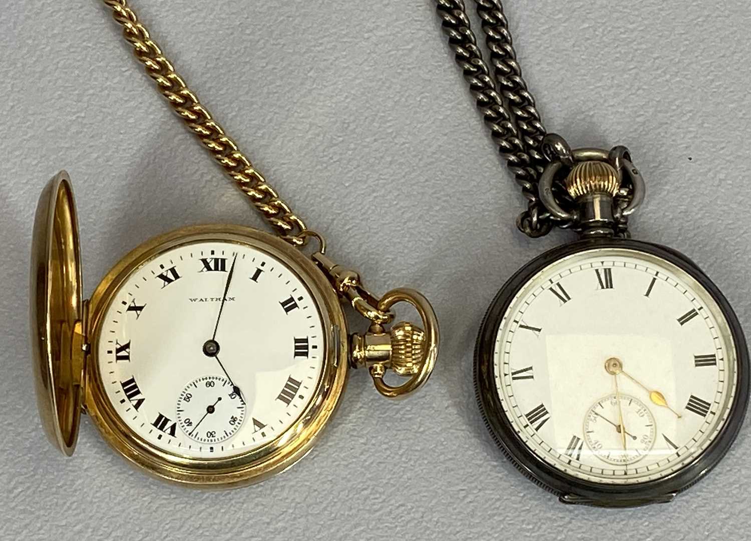 HALLMARKED SILVER CASED & GOLD PLATED CASE POCKET WATCHES (2) - the silver example with Birmingham - Image 2 of 4