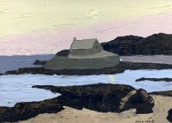 OWEN MEILIR oil on canvas - St Cwyfan's Church Anglesey, signed in full, 28 x 39cms