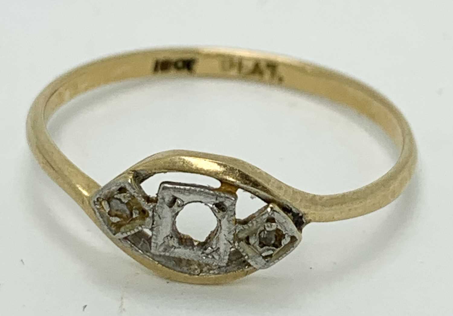 18CT GOLD & PLATINUM CROSSOVER DRESS RINGS (2) - one set with three tiny diamonds size Mid M-N, - Image 3 of 3