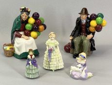 ROYAL DOULTON FIGURES (5) - 'The Balloon Man' HN1954, 18cms tall, 'The Old Balloon Seller' HN1315,