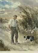 KEITH ANDREW RCA coloured limited edition print (74/350) - farmer with his dog and sheep on a