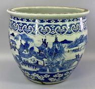 EARLY CHINESE PLANTER IN BLUE & WHITE - 41 x 46cms diam (damages)