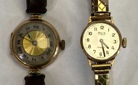 9CT GOLD LADY'S WRISTWATCHES (2) - to include a vintage example, the dial set with Arabic
