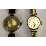 9CT GOLD LADY'S WRISTWATCHES (2) - to include a vintage example, the dial set with Arabic