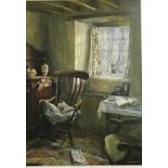 KEITH ANDREW RCA coloured limited edition (298/850) print - interior scene with old Windsor chair