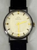 VINTAGE MARVIN 9CT GOLD CASED GENTLEMAN'S WRISTWATCH - with black leather strap, the dial set with