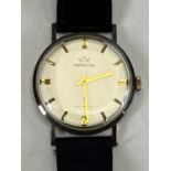 VINTAGE MARVIN 9CT GOLD CASED GENTLEMAN'S WRISTWATCH - with black leather strap, the dial set with