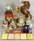 MIXED COLLECTABLES GROUP - various decorative snow globes, carved wooden horse figurine, Bikini Babe