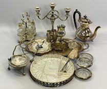 EPNS & OTHER PLATED WARE to include trays and serving dishes, four bottle condiment set on stand,