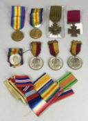 WWI GREAT WAR & OTHER MEDALS, Coronation medallions and a quantity of spare ribbon, the war medals