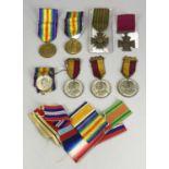 WWI GREAT WAR & OTHER MEDALS, Coronation medallions and a quantity of spare ribbon, the war medals