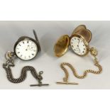 HALLMARKED SILVER CASED & GOLD PLATED CASE POCKET WATCHES (2) - the silver example with Birmingham
