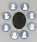 UNMARKED, BUT BELIEVED WEDGWOOD, CIRCULAR MEDALLIONS (8) and one other in black basalt