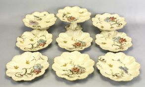 LIMOGES FLORAL DECORATED 9 PIECE DESERT SERVICE - plates diam 23cms