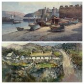 WARREN WILLIAMS A.R.C.A. large coloured limited edition (143/850) print - Conwy Castle, Bridge and