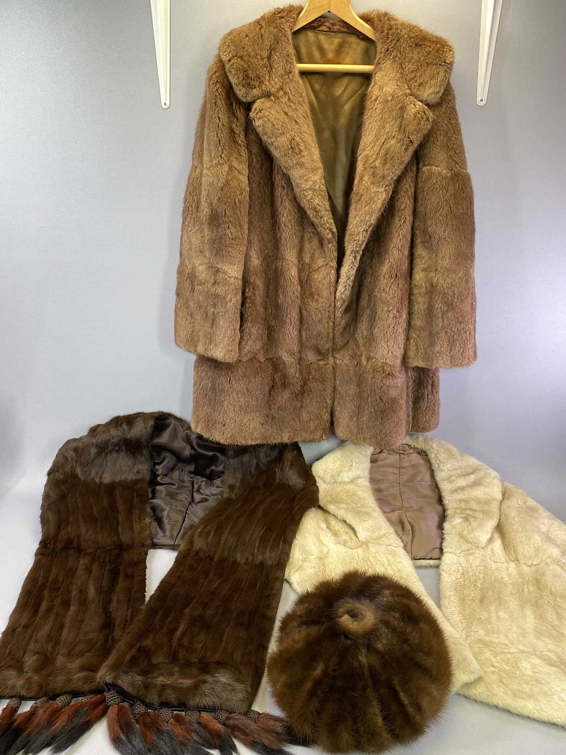 VINTAGE FURS - a coat, two stoles and a hat