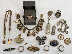 VICTORIAN 15CT GOLD, SILVER & OTHER JEWELLERY GROUP - to include a Victorian 15ct gold bar brooch