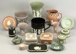 COLOURFUL WEDGWOOD JASPERWARE - in black, green, salmon, lilac, pink, ETC, items include a
